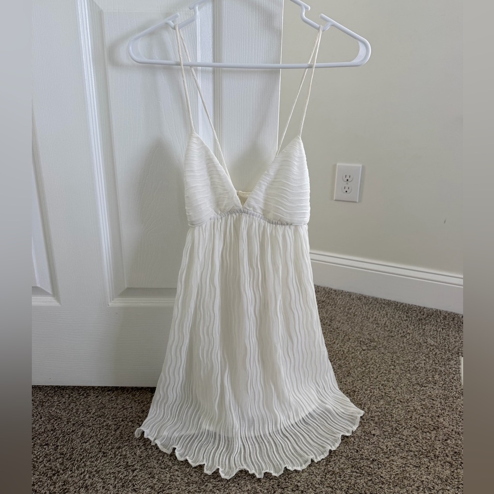 Princess Polly White Pleated Spaghetti Strap Mini Dress